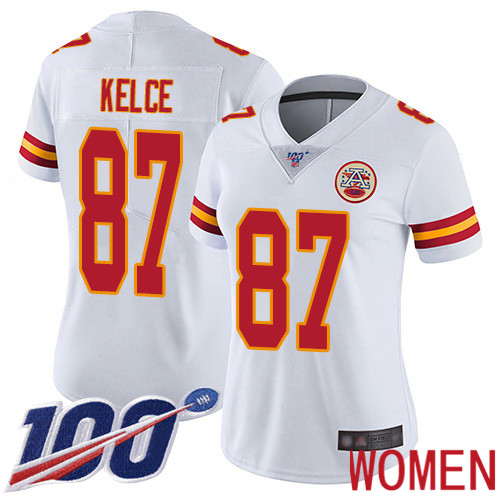 Women Kansas City Chiefs 87 Kelce Travis White Vapor Untouchable Limited Player 100th Season Football Nike NFL Jersey